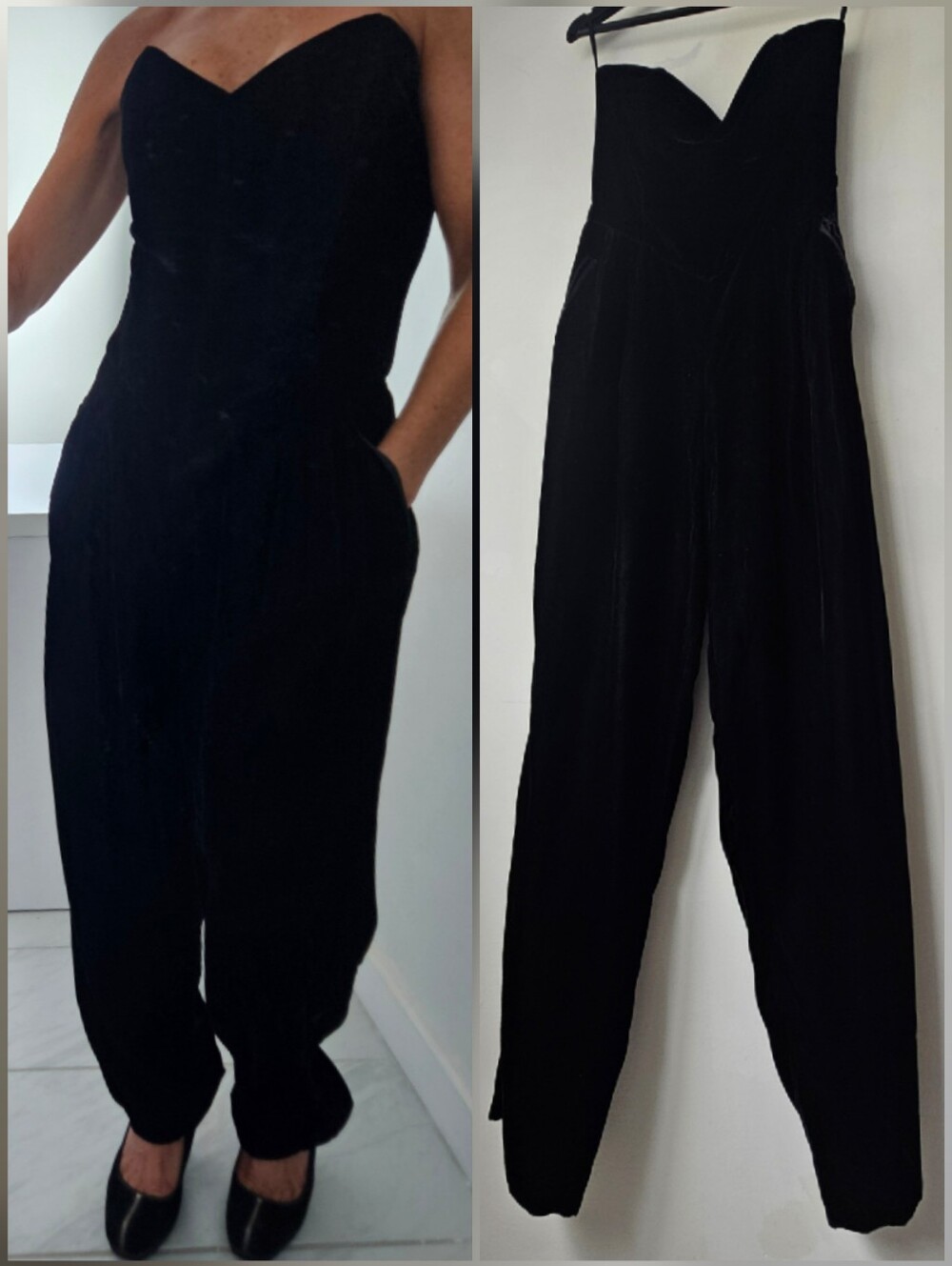 Scott McClintock Vintage 80's Black Velvet Corset Boning Strapless Jumpsuit